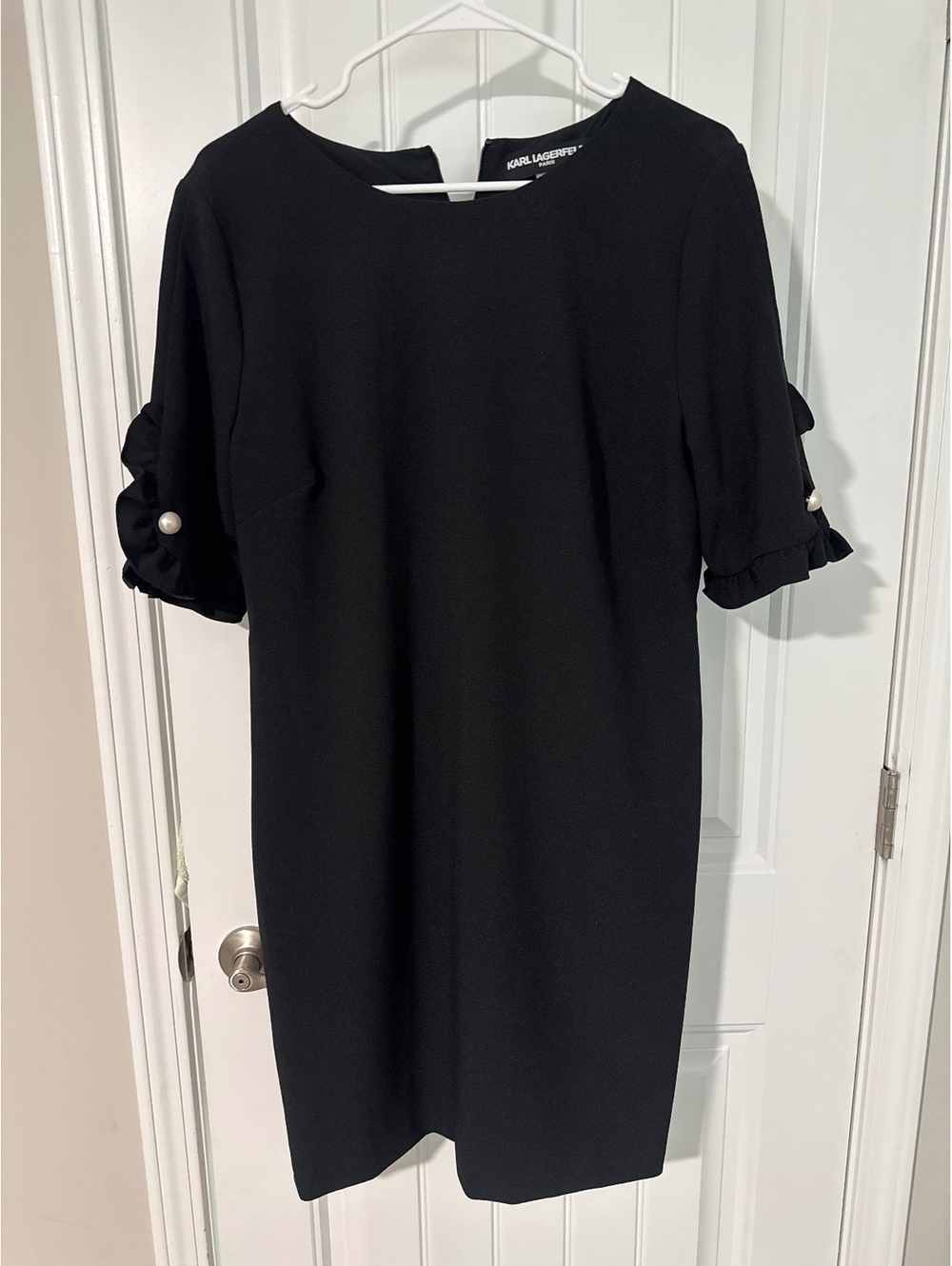 Karl Lagerfeld Black Dress with Pearl Accent Sleeves Size 12